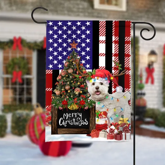Discover Bichon Frise Dog Merry Christmas Flag, Bichon Frise Dog Christmas Tree Flag