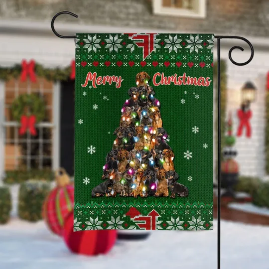 Discover Dachshund Dog Merry Christmas Flag, Dachshund Dog Christmas Tree Lights Flag
