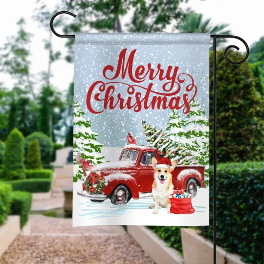 Discover Corgi Dog Merry Christmas Flag, Vintage Corgi Dog Christmas Truck Flag