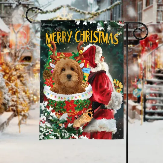 Discover Goldendoodle Dog Merry Christmas Flag, Goldendoodle Dog Snow Pocket Xmas Flag