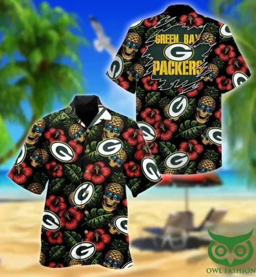 Green Bay Football Pineapple Skull Summer Aloha Unisex Hawaiian Shirt, Gift for Fan