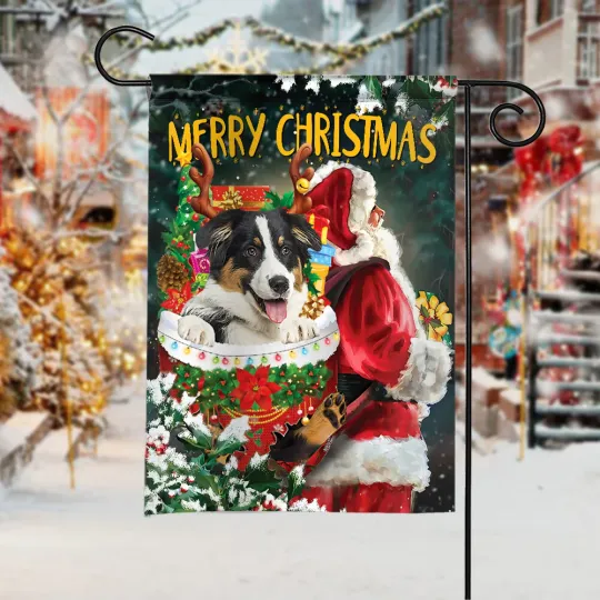 Discover Australian Shepherd Dog Merry Christmas Flag, Aussie Dog Snow Pocket Xmas Flag