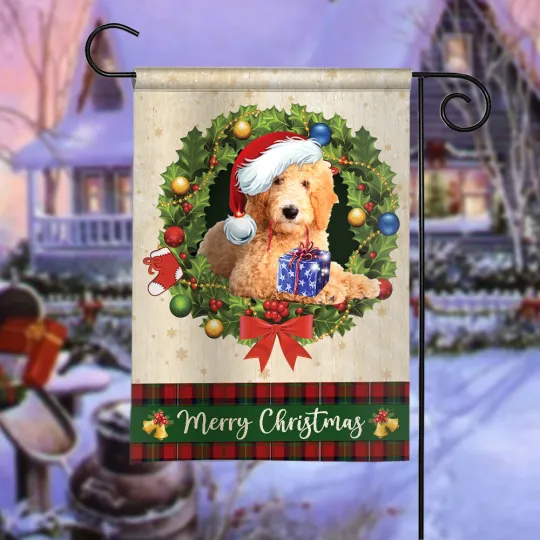 Discover Goldendoodle Dog Merry Christmas Flag, Goldendoodle Dog Christmas Wreath Flag