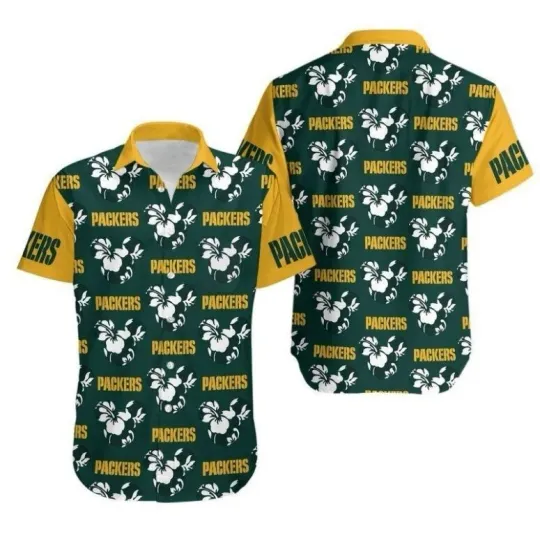 Discover Green Bay Football Tropical Hibiscus Summer Aloha Unisex Hawaiian Shirt, Gift for Fan
