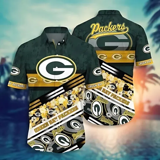 Green Bay Football Floral Fan Frenzy Summer Aloha Unisex Hawaiian Shirt, Gift for Fan