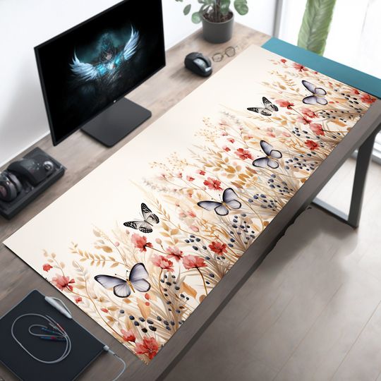 Discover Butterfly Serenity Aesthetic Desk Mat, Floral Mouse Pad