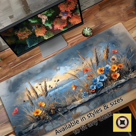 Seaside Floral Oversized Mouse Pad Desk Mat