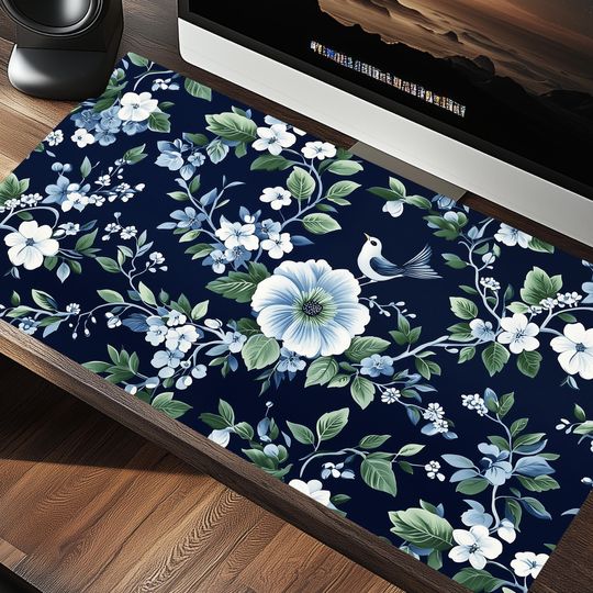Discover Chinoiserie Floral and Bird Print Desk Mat Mousepad
