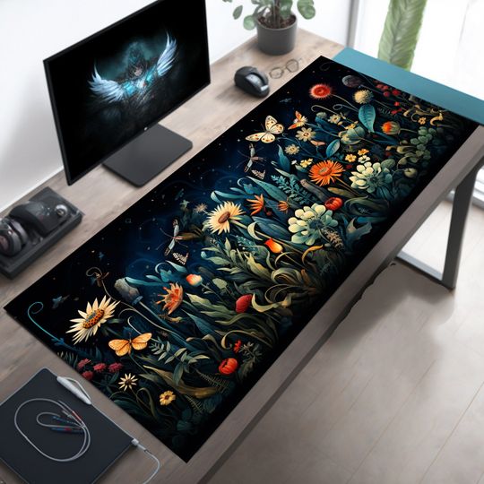 Botanical Darkness Cottagecore Desk Mat Floral Large Mouse Pad for Home Office
