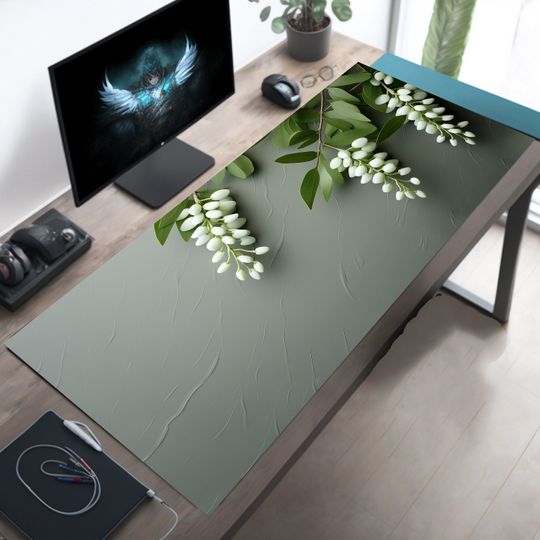 Discover Green Wisteria Desk Mat, Aesthetic Office Accessory, Extra Large Mouse Pad