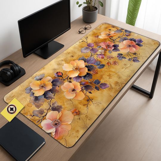 Discover Flowers Desk Mat, Floral Mousepad XL, Wildflowers Desk Pad, Art Nouveau Playmat