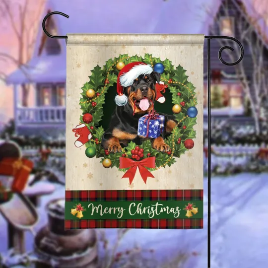 Discover Rottweiler Dog Merry Christmas Flag, Rottweiler Dog Christmas Wreath Xmas Flag