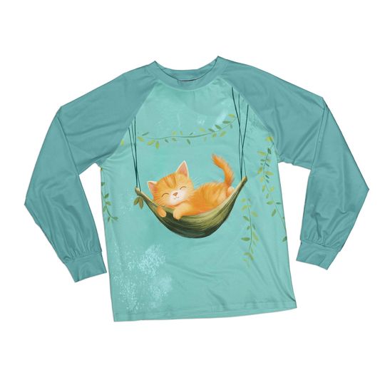 Lazy Orange Cat Matching Family Raglan Pajamas, Kids and Adult sizing for matching family outfits. PJ Set or Separates