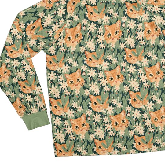 Orange Cat Raglan Pajamas: Adult and Kids, PJ Set or Separates with pockets