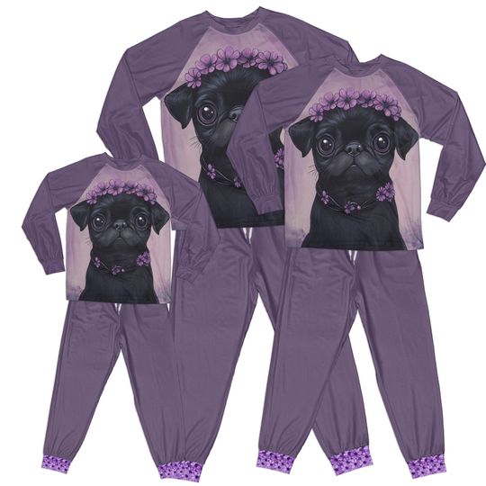 Discover Purple Goth Pug Raglan Pajamas, Great Gift for Pug Lover,Pastel Gothic PJ Set or Pants Only, Kids and Adult sizing