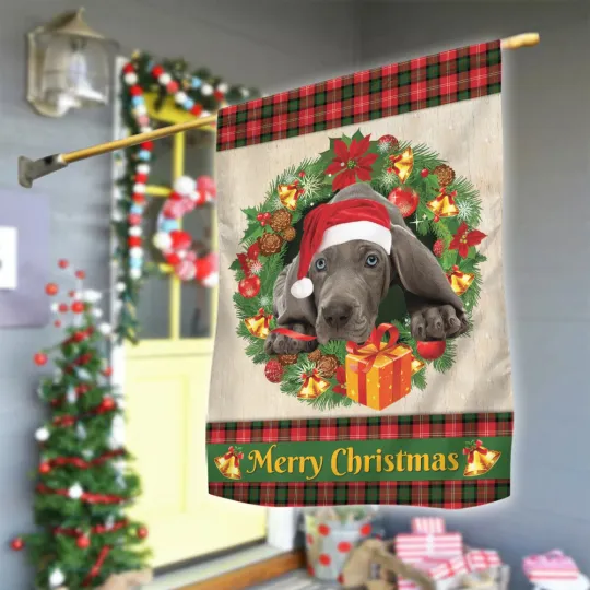 Discover Weimaraner Dog Merry Christmas Flag, Love Dog Christmas Wreath dog Xmas Flag