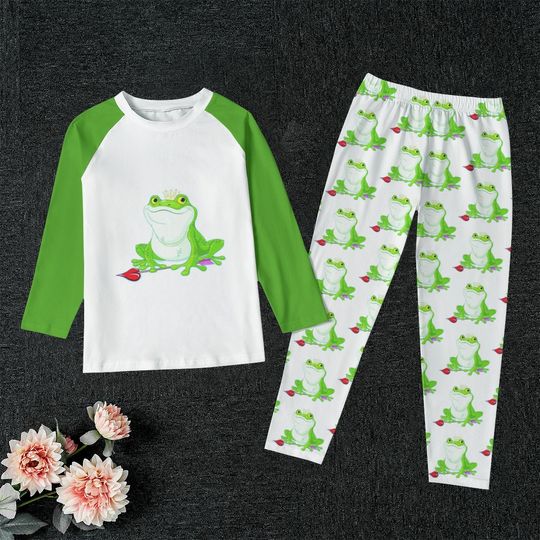 Discover Green Frog Kid's Raglan Sleeve Pajamas printed pants