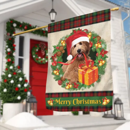 Discover Labradoodle Dog Merry Christmas Flag, Love Dog Christmas Wreath dog Xmas Flag