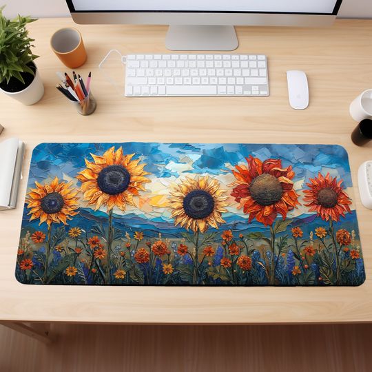 Discover Sunflower Desk Decor, Sunflower Desk Mat, Flower Mouse Pad, Floral Mousepad XL, Cute Desk Pad, Artful Office Gifts, Aesthetic Office Mat