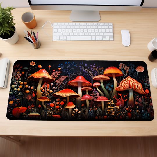 Discover Mushroom Art, RGB Desk Mat, Gamer Desk Pad, Anime XXL Mouse Pad, Forest Desk Mat Aesthetic, Kawaii Gaming Mousepad, Custom Large Desk Pad