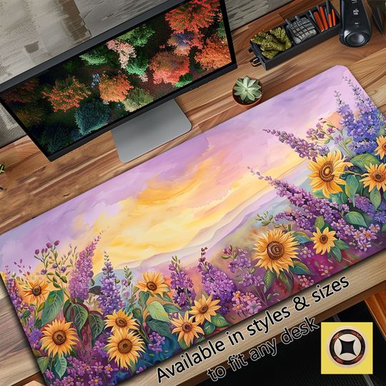 Discover Cute Desk Decor, Pastel Office Decor, Whimsical Desk Mat, Sunflower Mousepad, Wildflower Mouse Pad, Floral Playmat, Desk Mat Gift for Wife