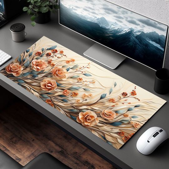 Discover Aesthetic Desk Decor: Desk Accessories for Women Office, Office Desk Accessories, Desktop Mat, Flower Print Mousepad for PC, Desk Mat Floral