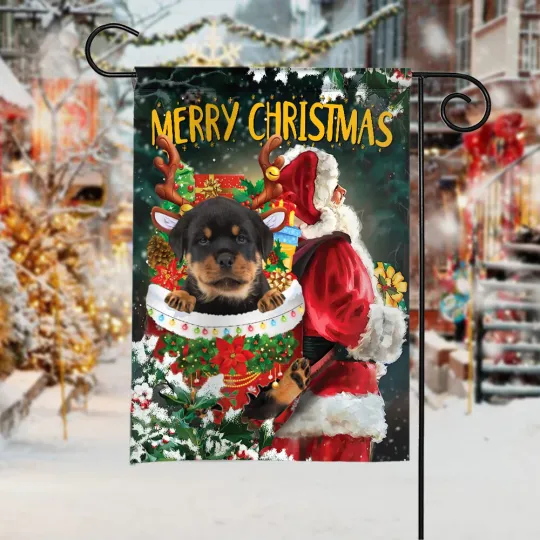 Discover Rottweiler Dog Merry Christmas Flag, Rottweiler Dog Santa Snow Pocket Xmas Flag