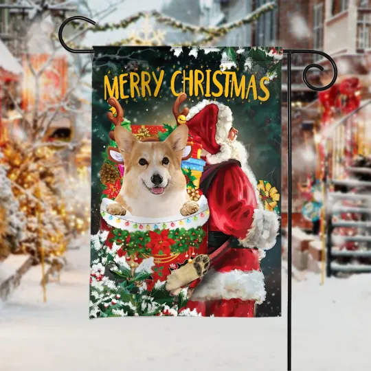 Discover Corgi Dog Merry Christmas Flag, Corgi Dog Santa Claus Snow Pocket Xmas Flag