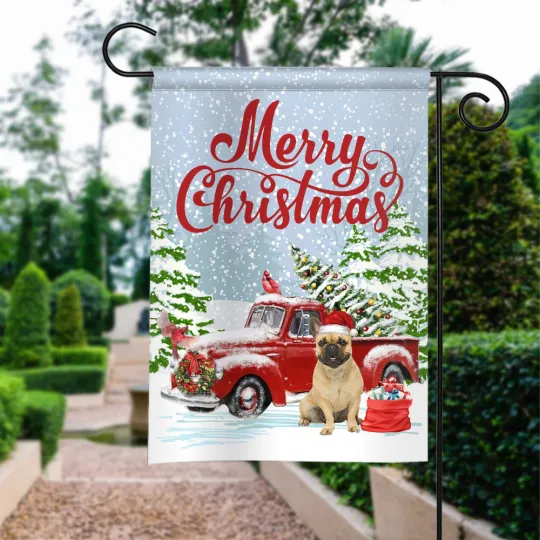 Discover French Bulldog Merry Christmas Flag, French Bulldog Christmas Red Truck Flag