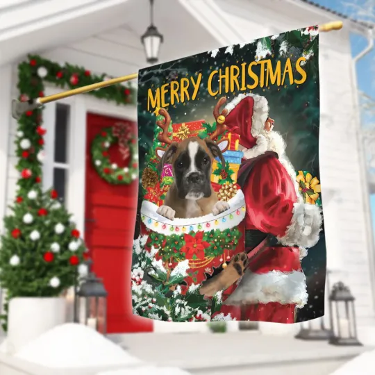 Discover Boxer Dog Merry Christmas Flag, Boxer Dog Santa Claus Snow Pocket Xmas Flag