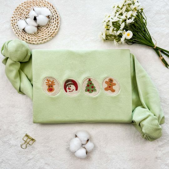 Discover Christmas Deer Embroidered Sweatshirt, Merry Christmas Embroidered Hoodie, Gingerbread Sweater, Snowman Crew Neck Sweatshirt