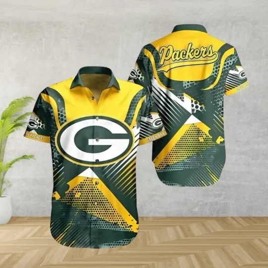 Discover Green Bay Football Bold Geometric Summer Aloha Unisex Hawaiian Shirt, Gift for Fan