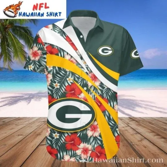 Discover Diagonal Dash – Green Bay Football Floral Stripe Hawaiian Shirt , Gift for Fan