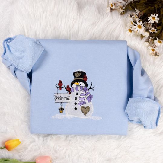 Discover Snowman Christmas Embroidered Sweatshirt | Christmas Snowman Embroidered Hoodie | Snowman Christmas Sweater | Christmas Crew Neck Sweatshirt
