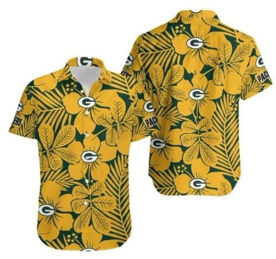 Discover Green Bay Football Tropical Gold Leaf Summer Aloha Unisex Hawaiian Shirt, Gift for Fan