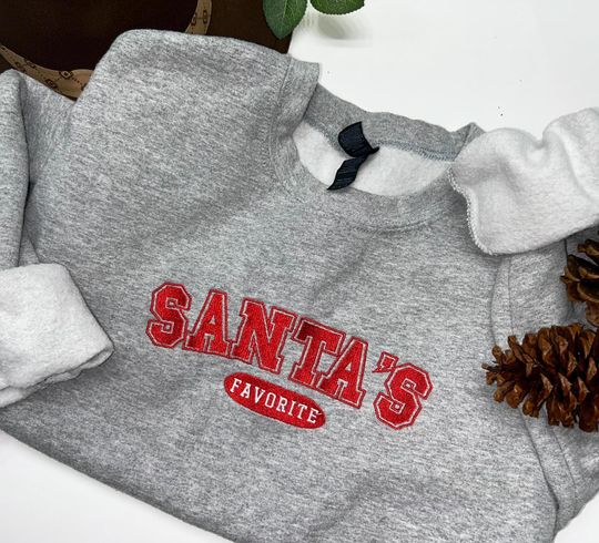 Discover Santa's Favorite Sweater, Embroidered Christmas Sweatshirt, Family Christmas, Christmas Gift, Merry and Bright, Embroidery Sweatshirt