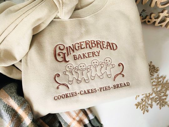 Discover Embroidered Gingerbread Christmas Sweatshirt, Gingerbread Crewneck, Christmas Cookies Pullover, Winter Sweatshirt, Xmas Gift For Her