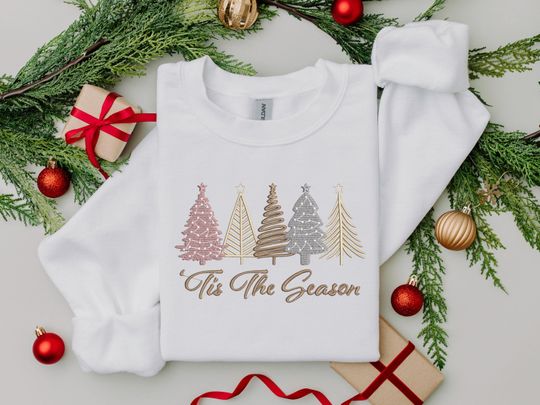 Discover Christmas Tree Embroidered Sweatshirt, Christmas Sweatshirt , Embroidered Christmas Sweatshirt, Christmas Embroidery Sweatshirt , Sweatshirt
