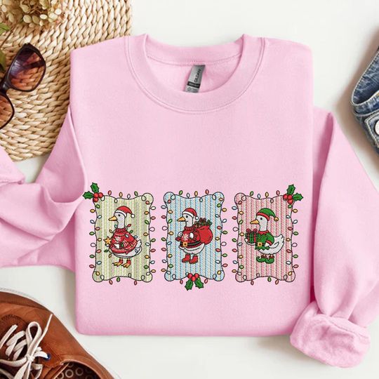 Christmas Silly Goose Embroidered Sweatshirt, Just A Jolly Goose Embroidered Shirt, Christmas Festive Goose Shirt, Winter Holiday Gift
