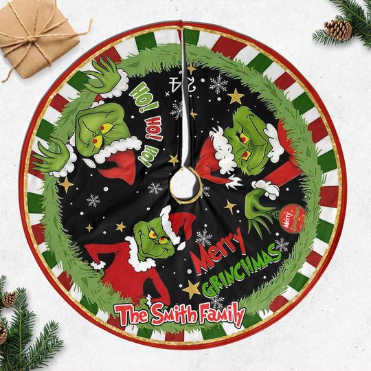 Personalized Family Grin Christmas Tree Skirt, Cartoon Christmas Tree Skirt, Christmas Decorations, funny character Christmas Tree Skirt