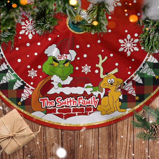 Custom Family Grin Christmas Tree Skirt, funny character Christmas Tree Skirt, Cartoon Christmas Tree Skirt, Holiday tree Skirt