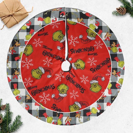 Merry Grin Christmas Tree Skirt, Cartoon Christmas Tree Skirt, Christmas Decorations, funny character Christmas Tree Skirt