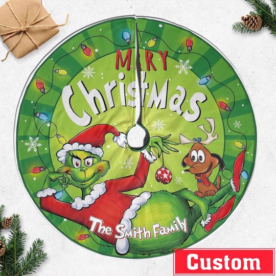Personalized Family Merry Christmas Tree Skirt, Grin Christmas Tree Skirt, Cartoon Christmas Tree Skirt, Christmas Gifts