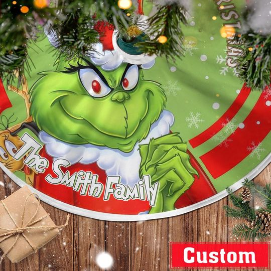 Grin Christmas Tree Skirt, Custom Family Merry Christmas Tree Skirt, Cartoon Christmas Tree Skirt, Christmas Gifts