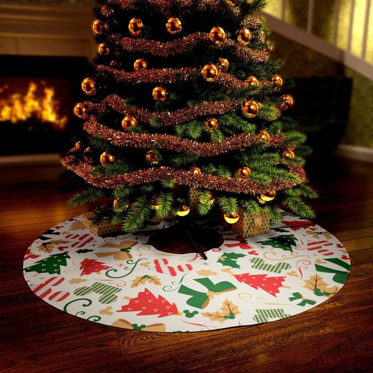 Discover Disney Christmas Tree Skirt, Hidden Mickey Christmas Skirt, Mickey Round Tree Skirt, Mickey Christmas Dcor, Minnie Tree Skirt, Bows, Ribbon