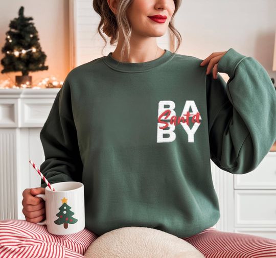 Discover Embroidered Baby Santa Christmas Sweatshirt: Cozy Holiday Crewneck