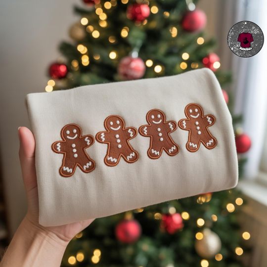 Gingerbread Embroidered T-shirt Sweatshirt Hoodie, Cute Christmas Cookie Crewneck, Christmas embroidery shirt, Xmas gift