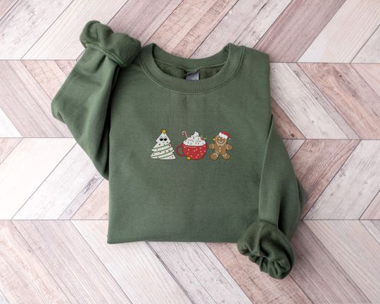 Discover Christmas Embroidery Sweatshirt | Christmas Sweatshirt Embroidered | Christmas Sweater | Christmas Tree Sweatshirt |  Holiday Sweatshirt
