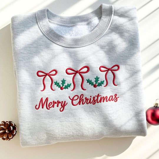 Coquette Christmas Embroidered Sweatshirt: Merry Christmas Vibes