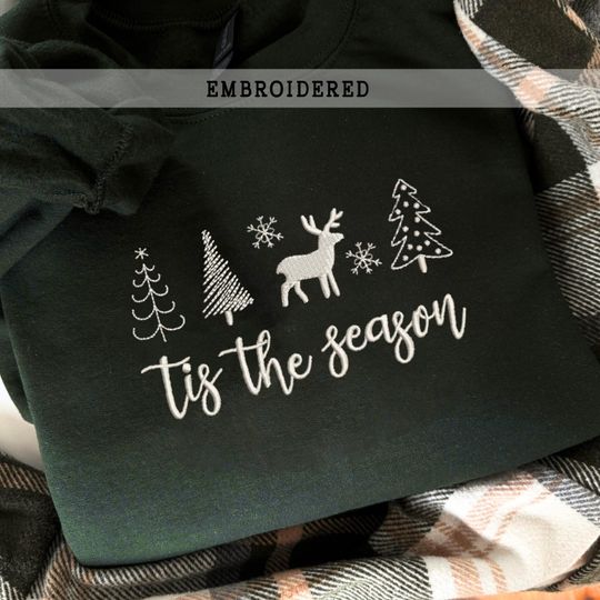 Embroidered Christmas Sweatshirt, Holiday Sweater, Cute Gingerbread Sweatshirt, Christmas Gift Crewneck, 'Tis The Season Embroider Hoodie,